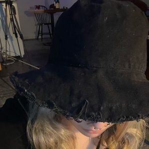 handmade distressed black bucket hat